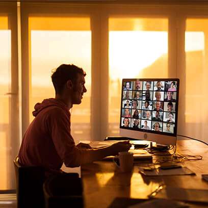 Man on video conference call